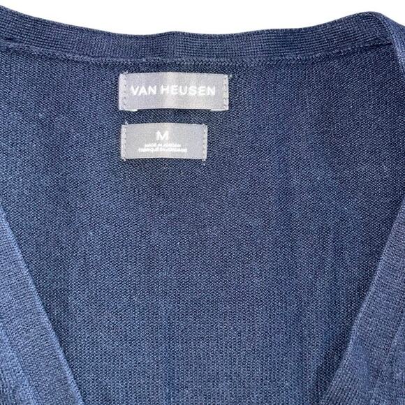 Van Heusen button up v-neck blue cardigan size medium casual preppy academia - Picture 3 of 3